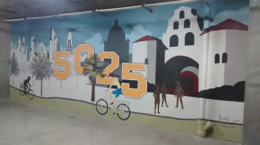 SDSU and the San Diego skyline - bicycle garage in apartment building