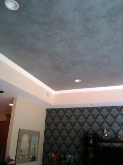 Blue and metallic ceiling faux finish - family room